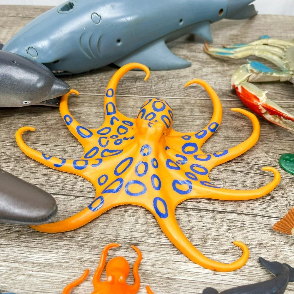 Sea Creature Toy Lot Sharks Whale Octopus Crab Fish Plastic Figures